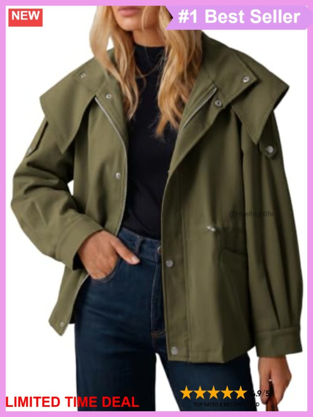 Women's Casual Zip Hooded Trench Coat Drawstring Waist Lightweight Fall